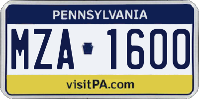 PA license plate MZA1600