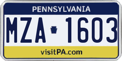 PA license plate MZA1603