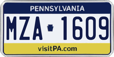 PA license plate MZA1609