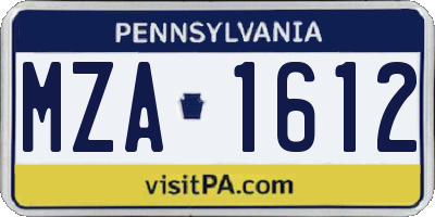 PA license plate MZA1612