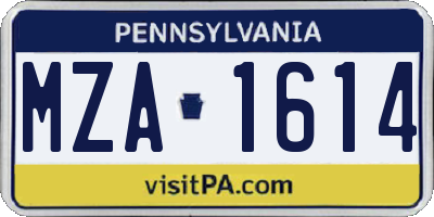 PA license plate MZA1614