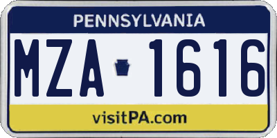 PA license plate MZA1616
