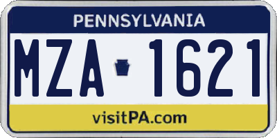 PA license plate MZA1621