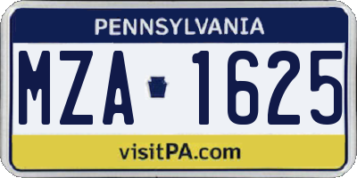 PA license plate MZA1625