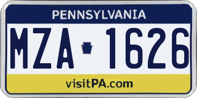 PA license plate MZA1626