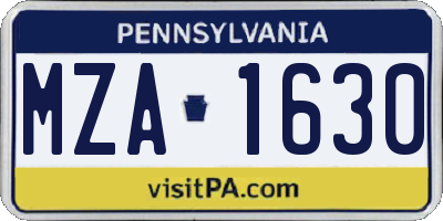 PA license plate MZA1630