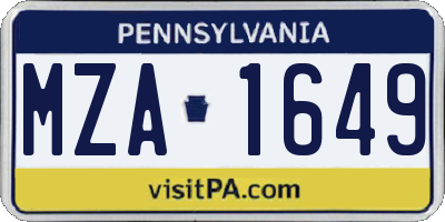 PA license plate MZA1649