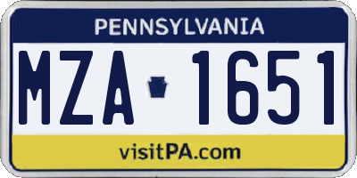 PA license plate MZA1651