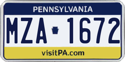 PA license plate MZA1672