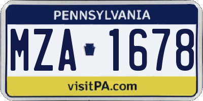 PA license plate MZA1678