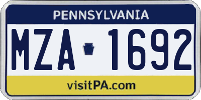 PA license plate MZA1692