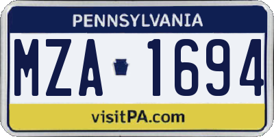 PA license plate MZA1694