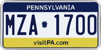PA license plate MZA1700