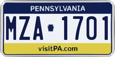 PA license plate MZA1701