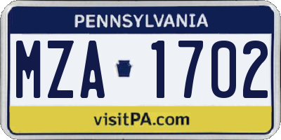 PA license plate MZA1702
