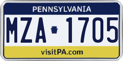 PA license plate MZA1705