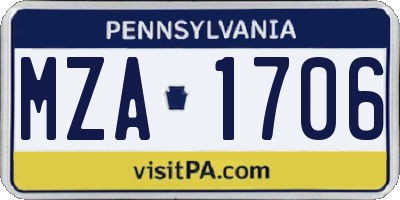 PA license plate MZA1706