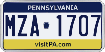PA license plate MZA1707