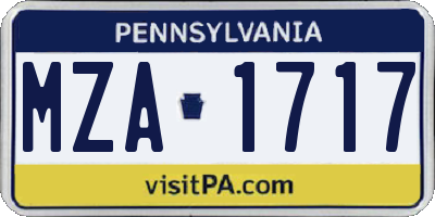 PA license plate MZA1717