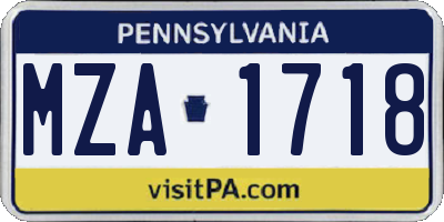 PA license plate MZA1718