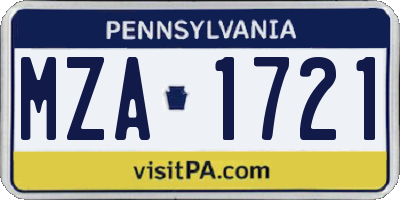 PA license plate MZA1721
