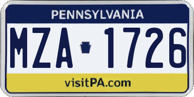 PA license plate MZA1726
