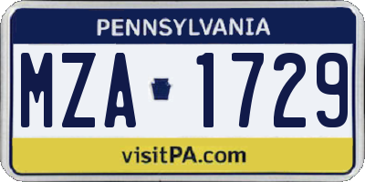 PA license plate MZA1729