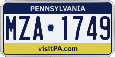 PA license plate MZA1749