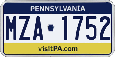 PA license plate MZA1752