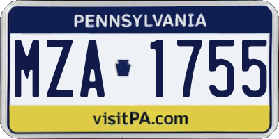 PA license plate MZA1755
