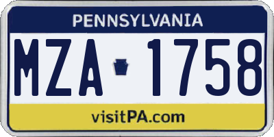 PA license plate MZA1758