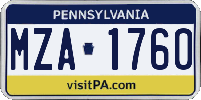PA license plate MZA1760