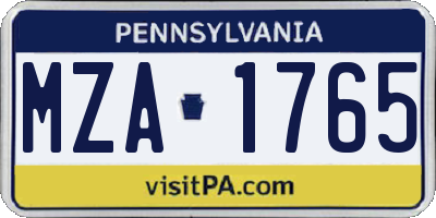 PA license plate MZA1765
