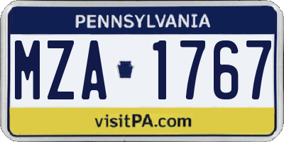 PA license plate MZA1767