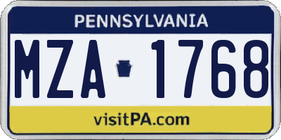 PA license plate MZA1768