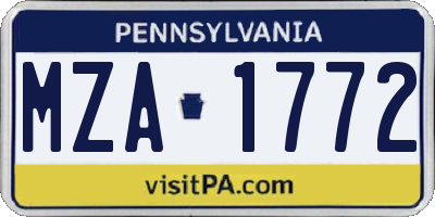 PA license plate MZA1772