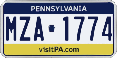 PA license plate MZA1774