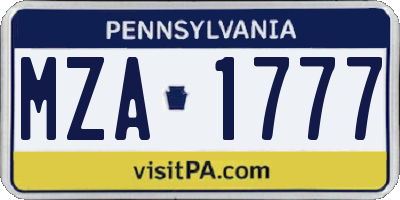 PA license plate MZA1777