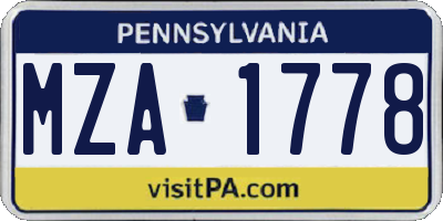 PA license plate MZA1778