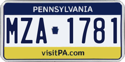 PA license plate MZA1781