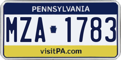 PA license plate MZA1783