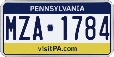 PA license plate MZA1784