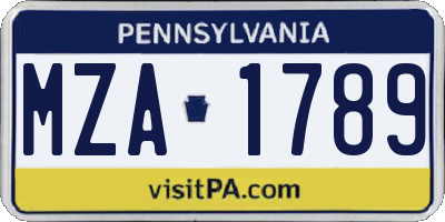 PA license plate MZA1789