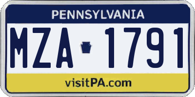 PA license plate MZA1791