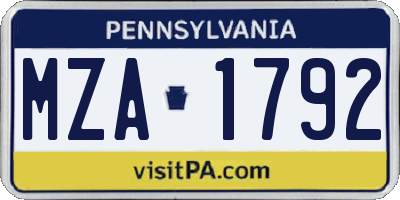 PA license plate MZA1792