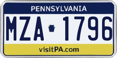 PA license plate MZA1796