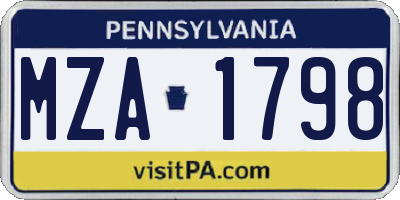 PA license plate MZA1798