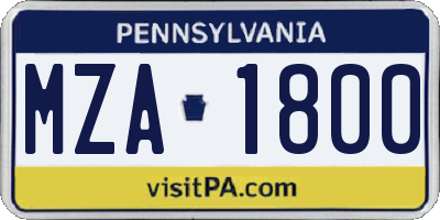 PA license plate MZA1800