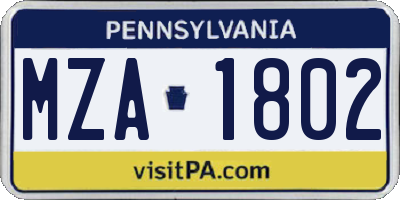 PA license plate MZA1802