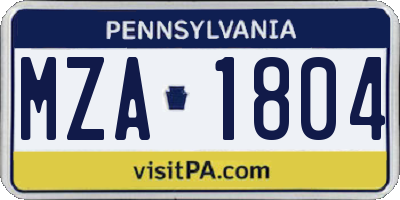 PA license plate MZA1804